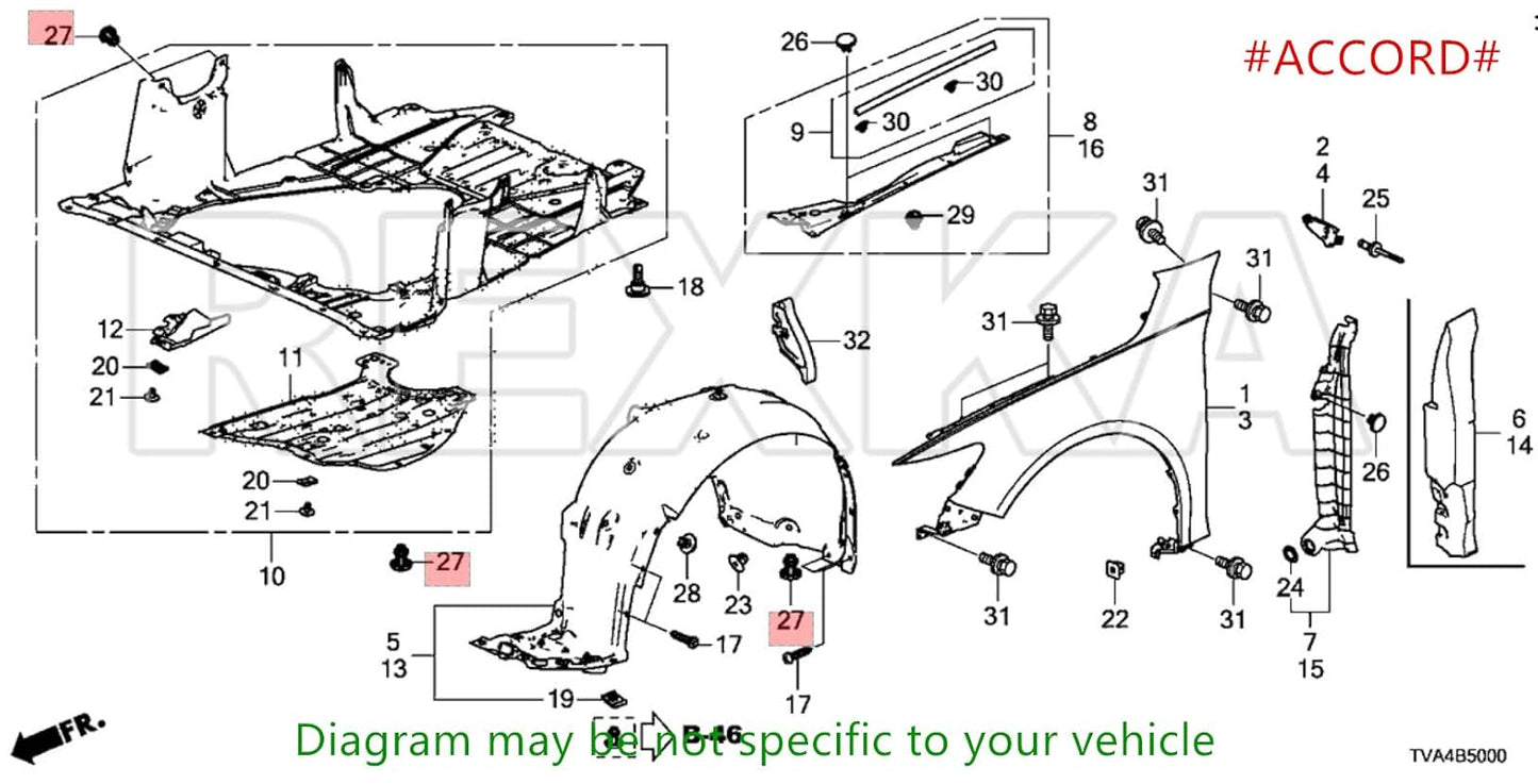 Rexka 40 piece Honda bumper grille clips — view 7