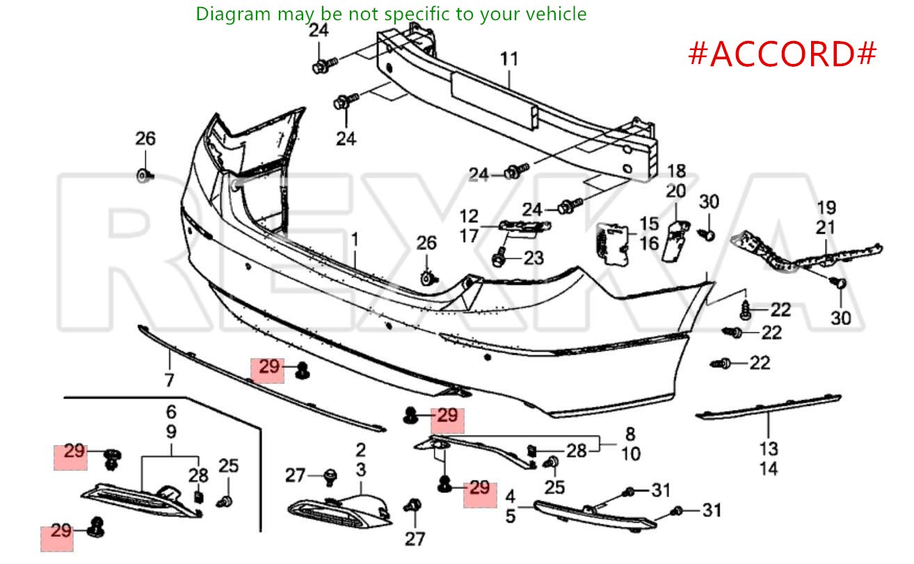 Rexka 40 piece Honda bumper grille clips — view 8