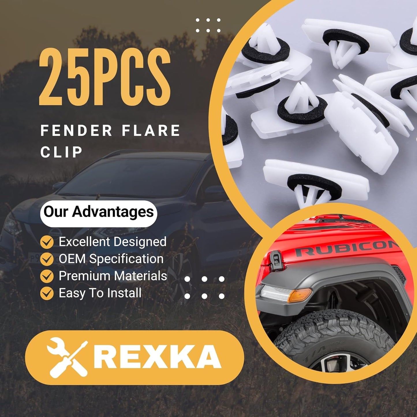 Rexka 25 piece Jeep fender flare clips — view 3