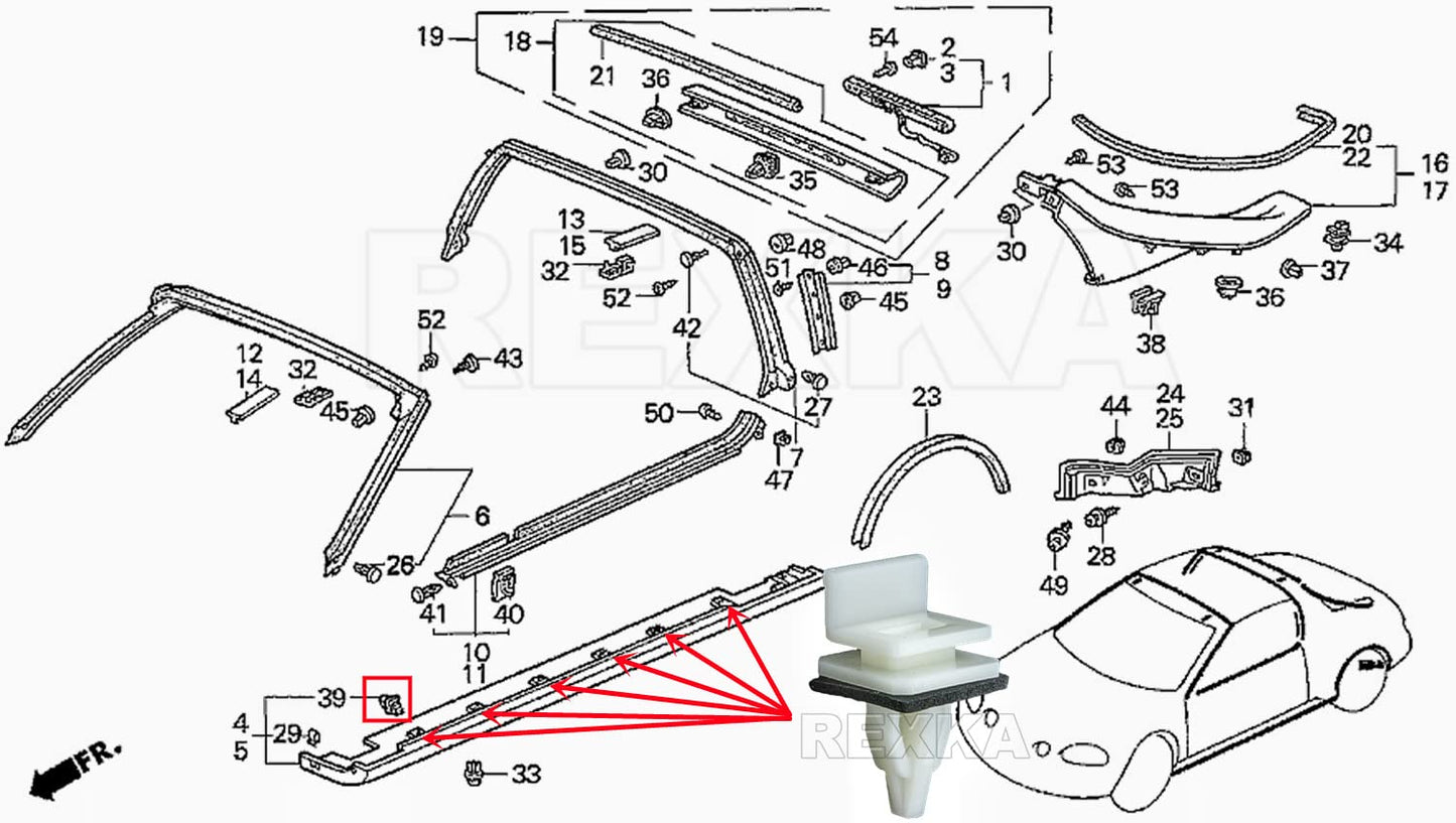 Rexka 20 piece Honda rocker panel clips — view 6