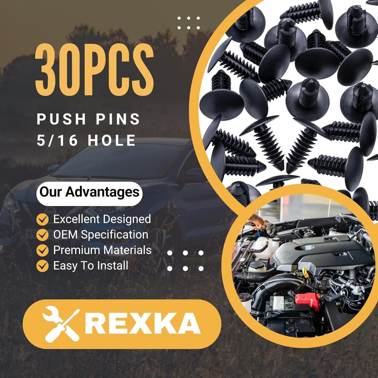 Rexka 30 piece Jeep fender push pin clips — view 3