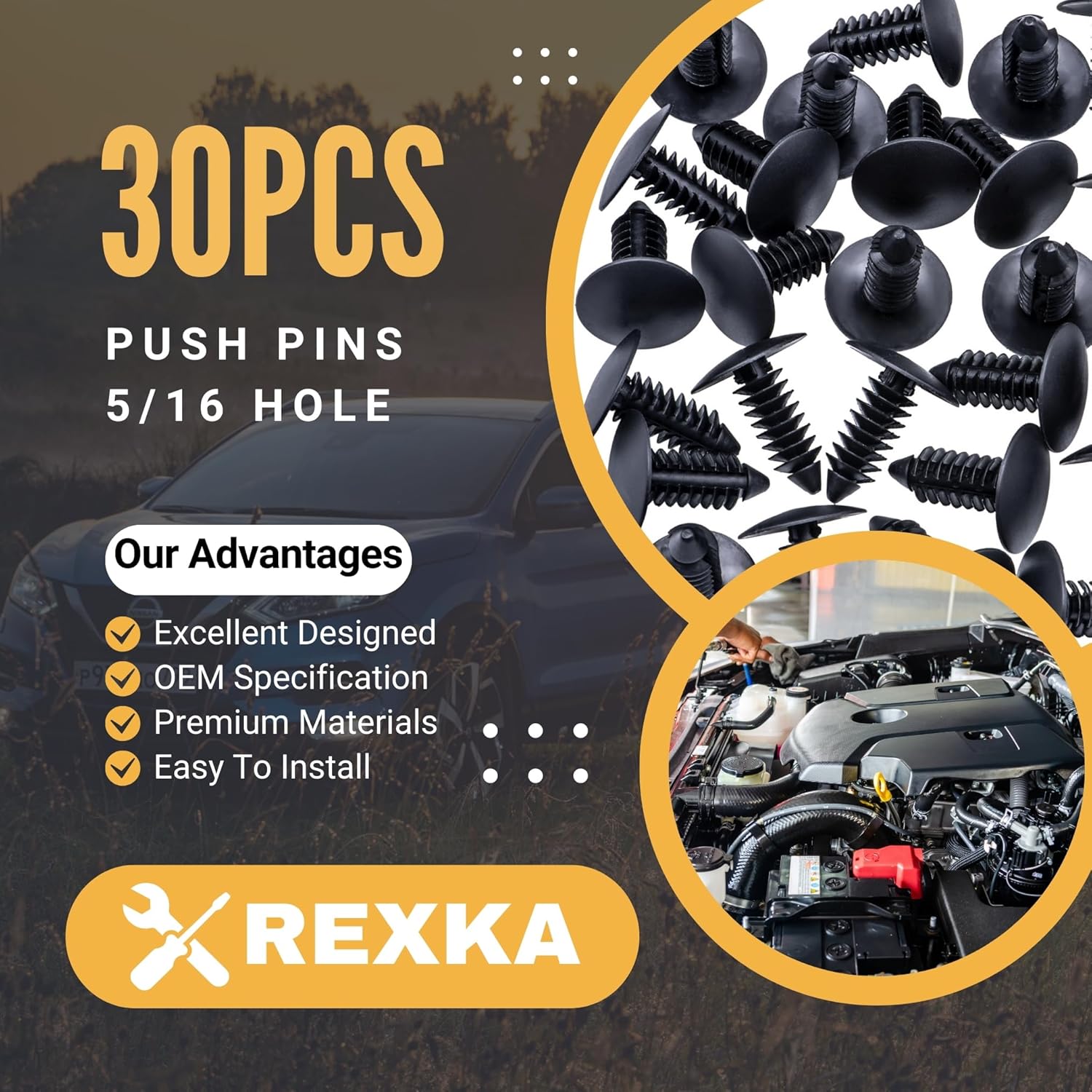 Rexka 30 piece Jeep fender push pin clips — view 3