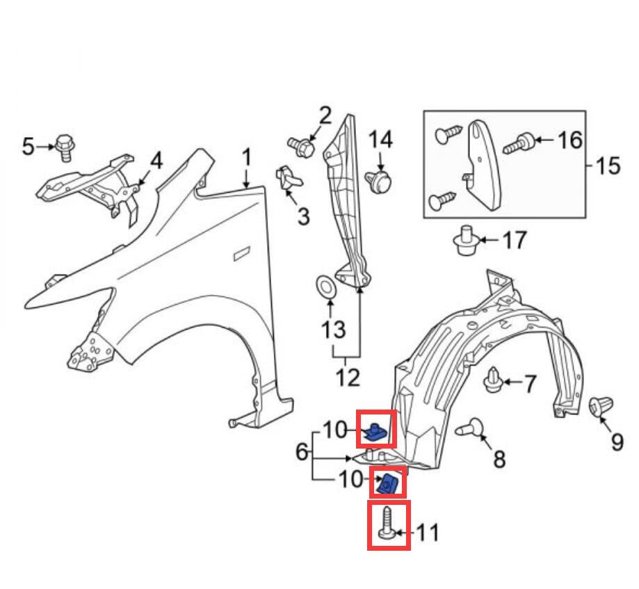 Rexka 15 set Honda fender liner screw kit — view 6