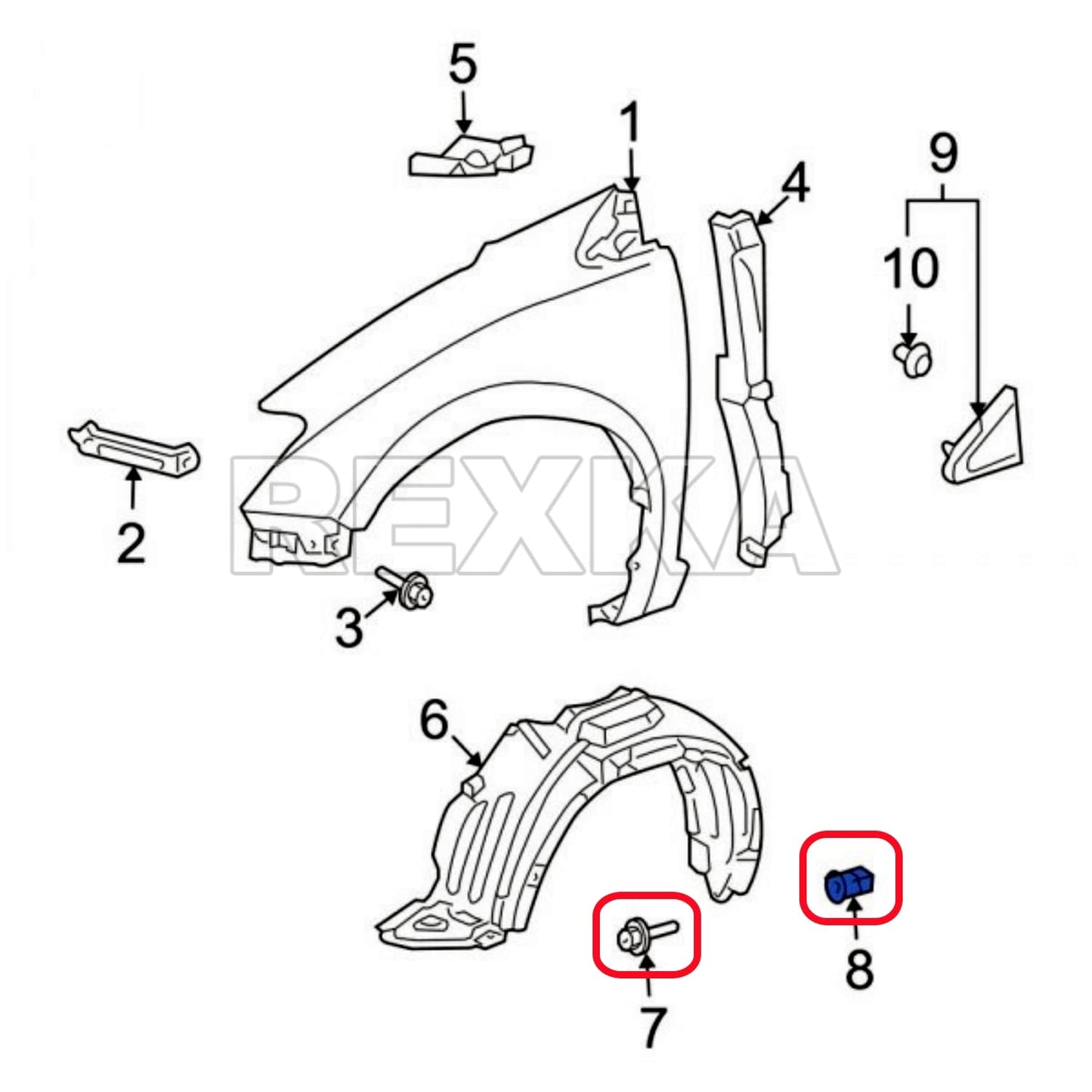 Rexka 15 set Toyota fender liner grommet kit — view 6