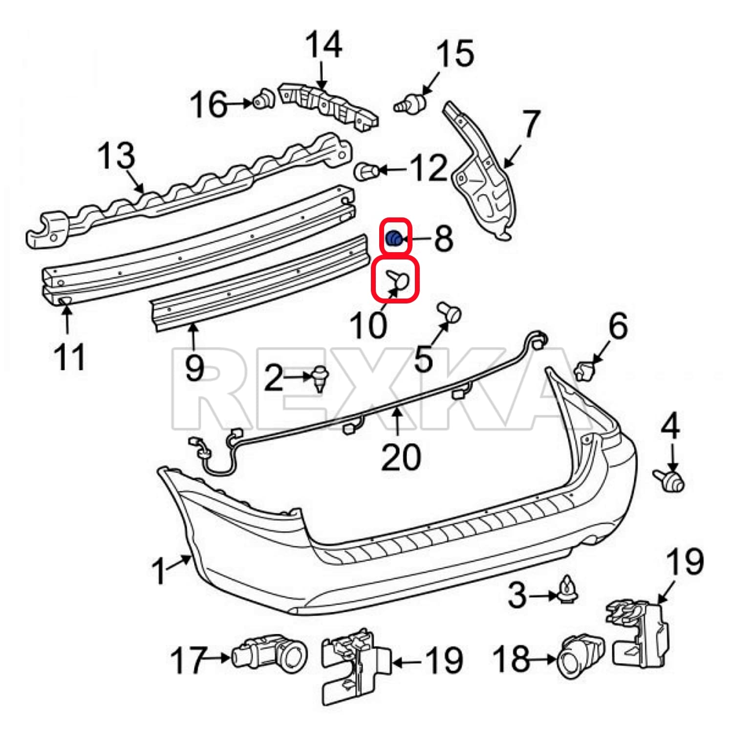 Rexka 15 set Toyota fender liner grommet kit — view 7