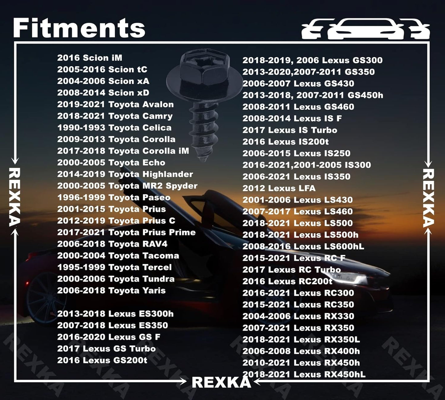 Rexka 20 set Toyota splash shield screw kit — view 5