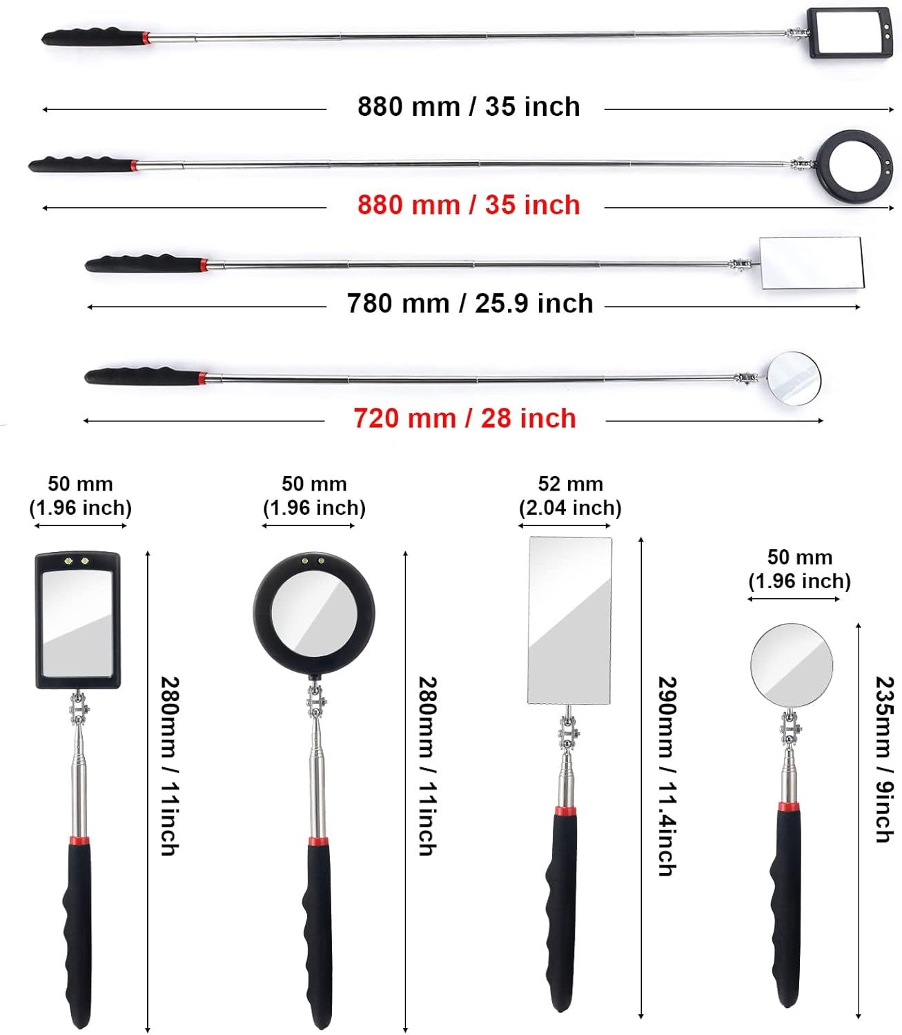 4PCS Telescoping Inspection Mirror LED Lighted Inspection — view 3