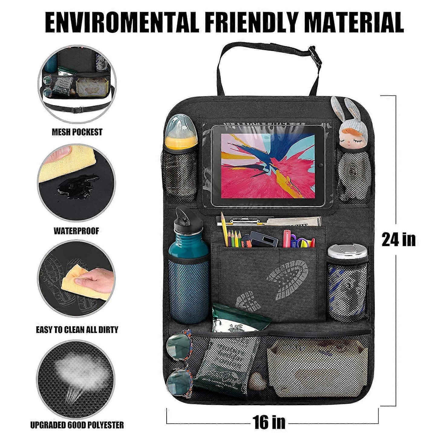 Car back seat organiser with tablet holder — view 5