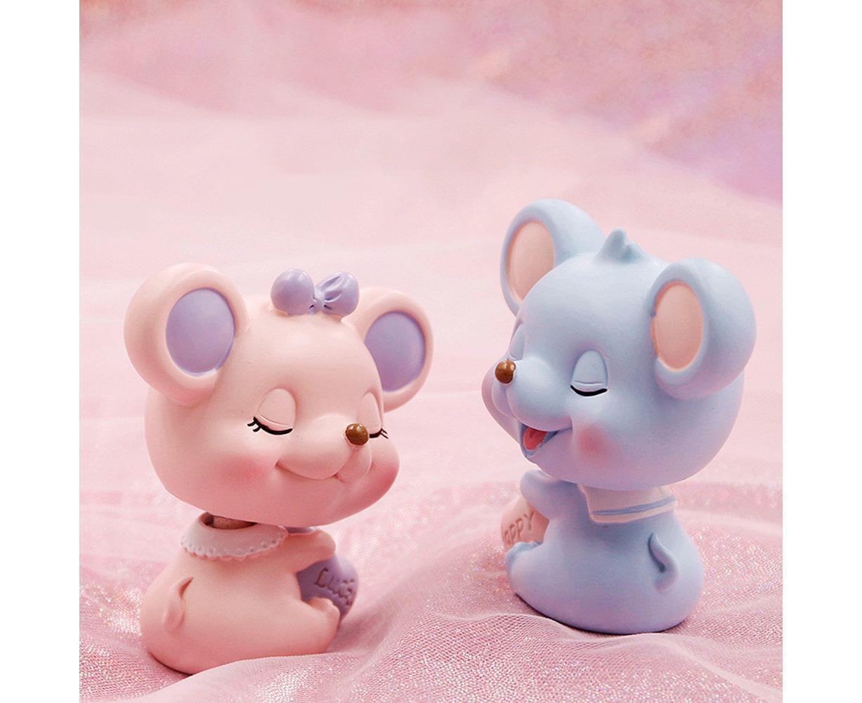 Resin nodding mouse car dashboard ornament, blue — view 3