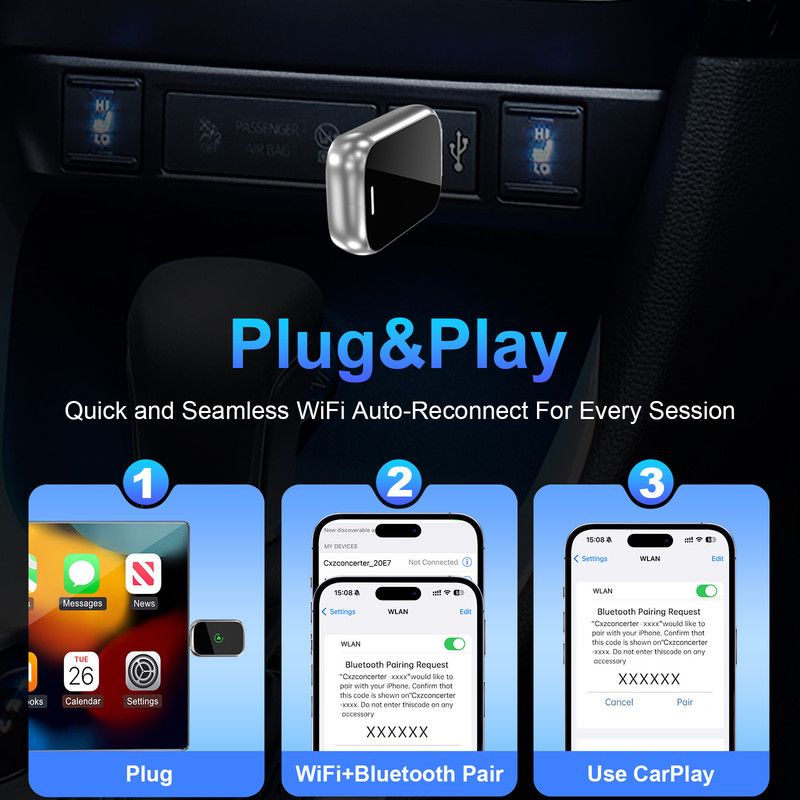 In-car wireless CarPlay adapter — view 3