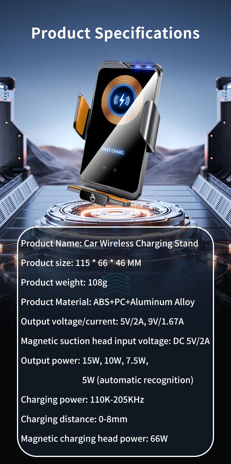 F2 auto-clamping wireless car charger 66W — view 11