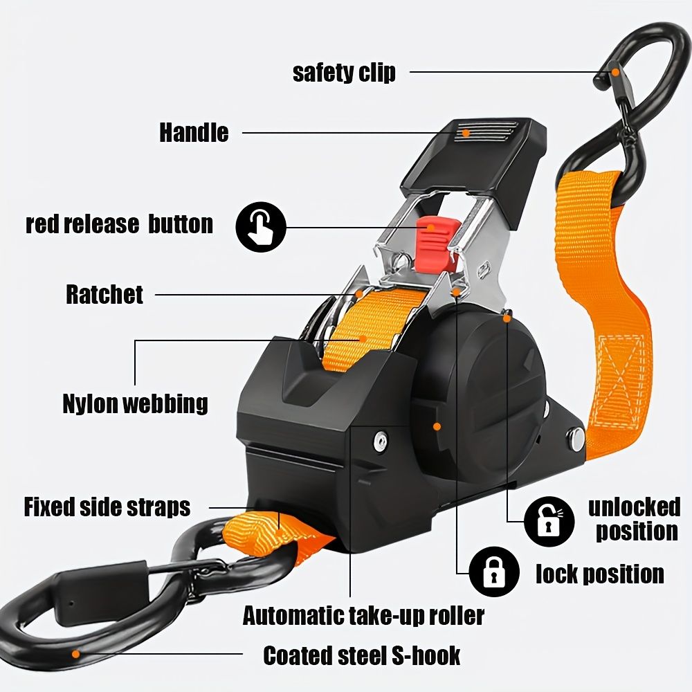Yellow automatic recovery ratchet strap — view 3