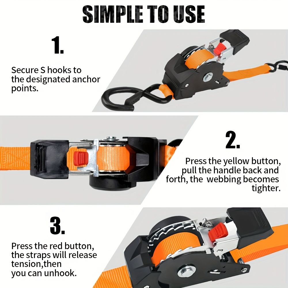 Yellow automatic recovery ratchet strap — view 4