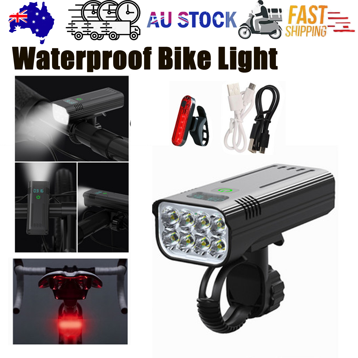 Waterproof bike light set with battery display — view 2
