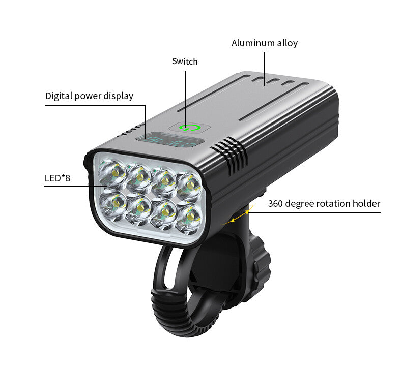 Waterproof bike light set with battery display — view 3