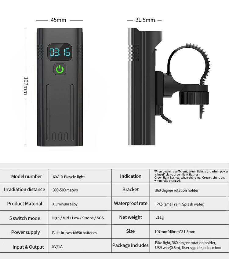 Waterproof bike light set with battery display — view 5