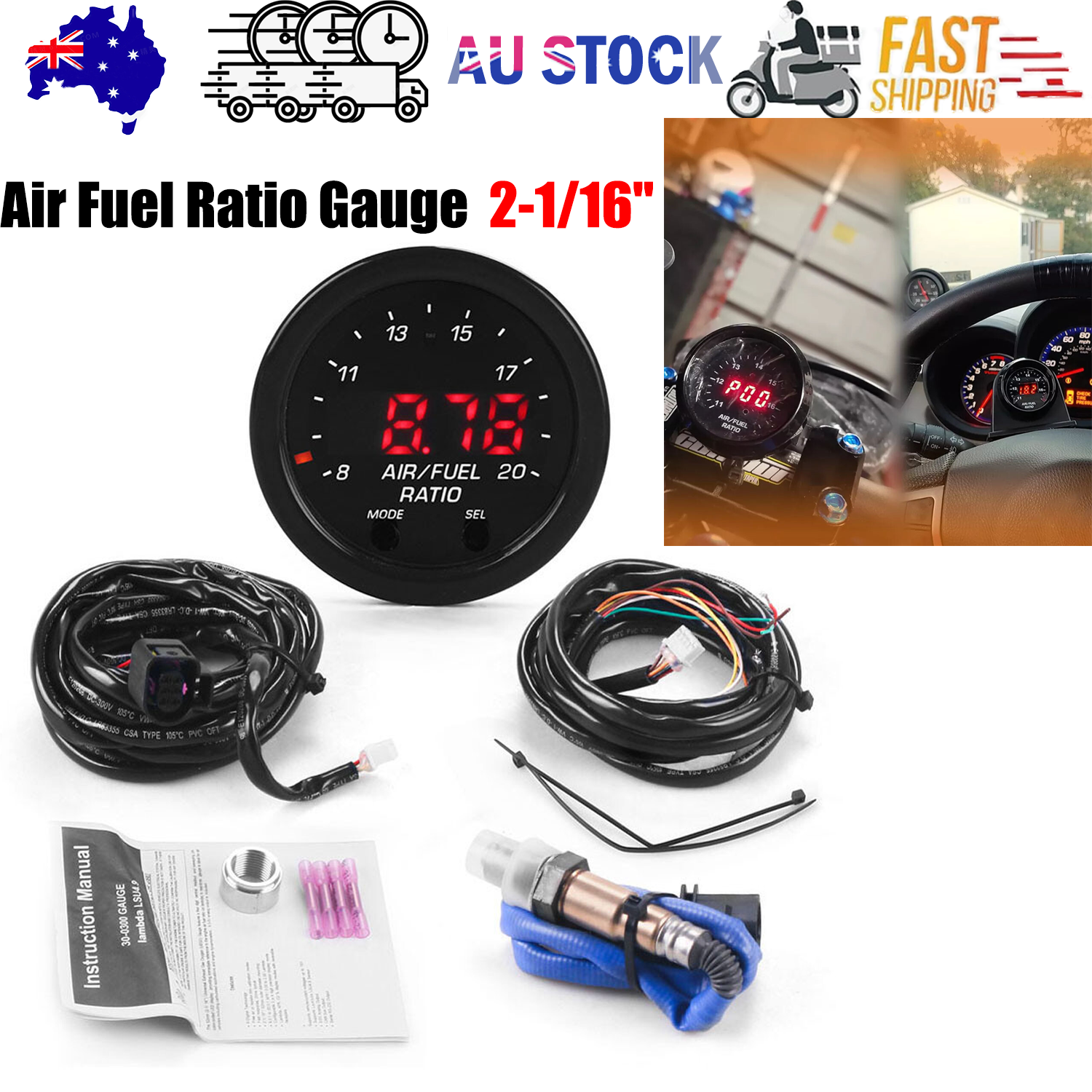 Wideband AFR air fuel ratio gauge 30-0300 — view 2
