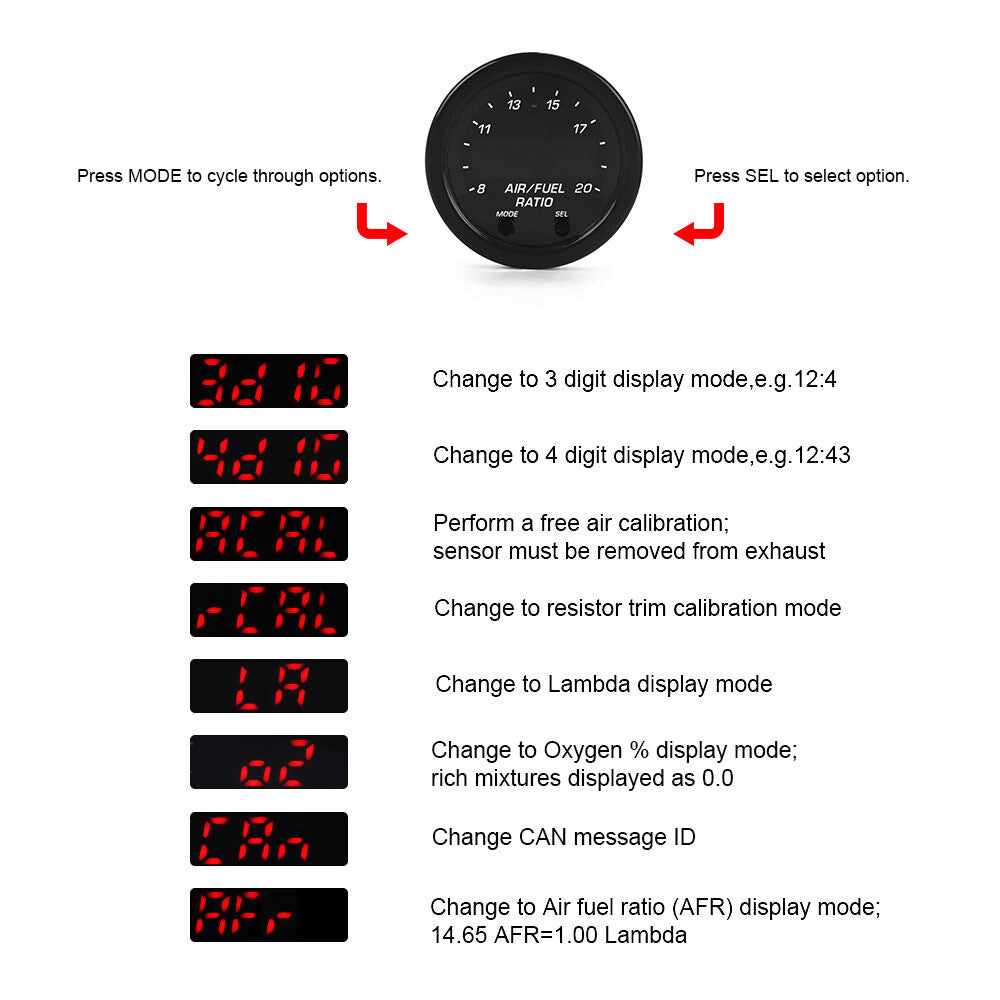 Wideband AFR air fuel ratio gauge 30-0300 — view 6