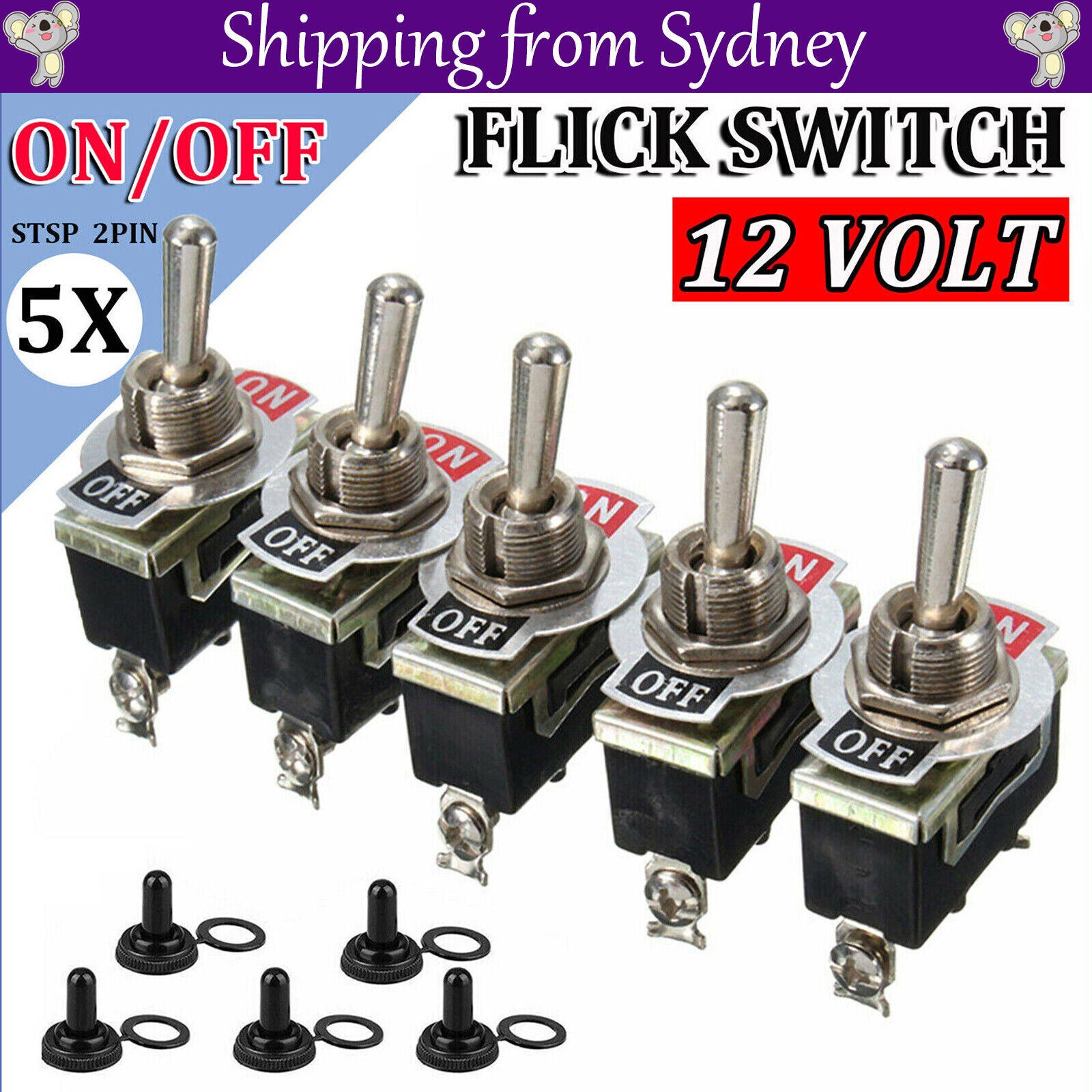 12V on off toggle switch dash light 5 pack — view 2