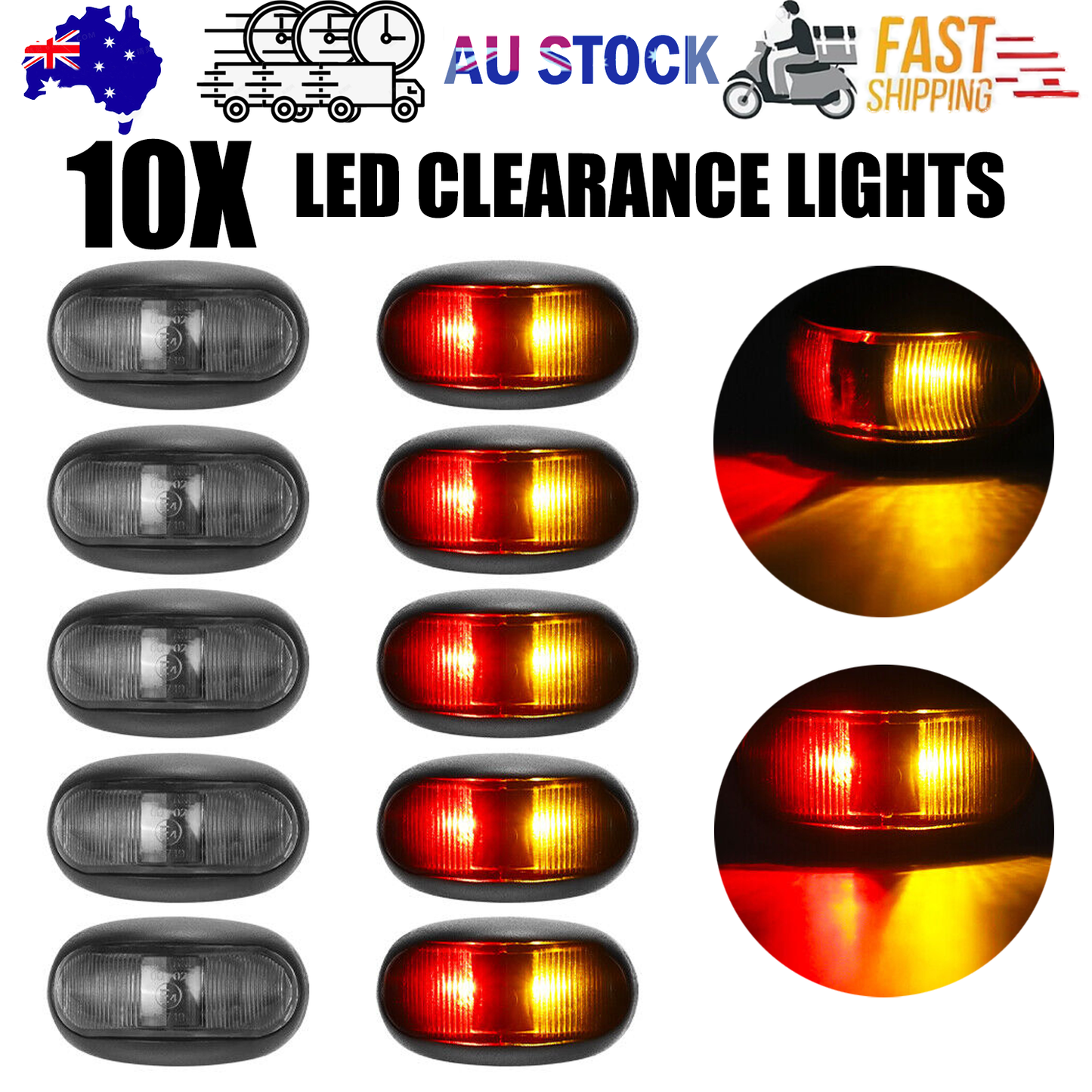 10X LED Clearance Lights Amber Red — view 2