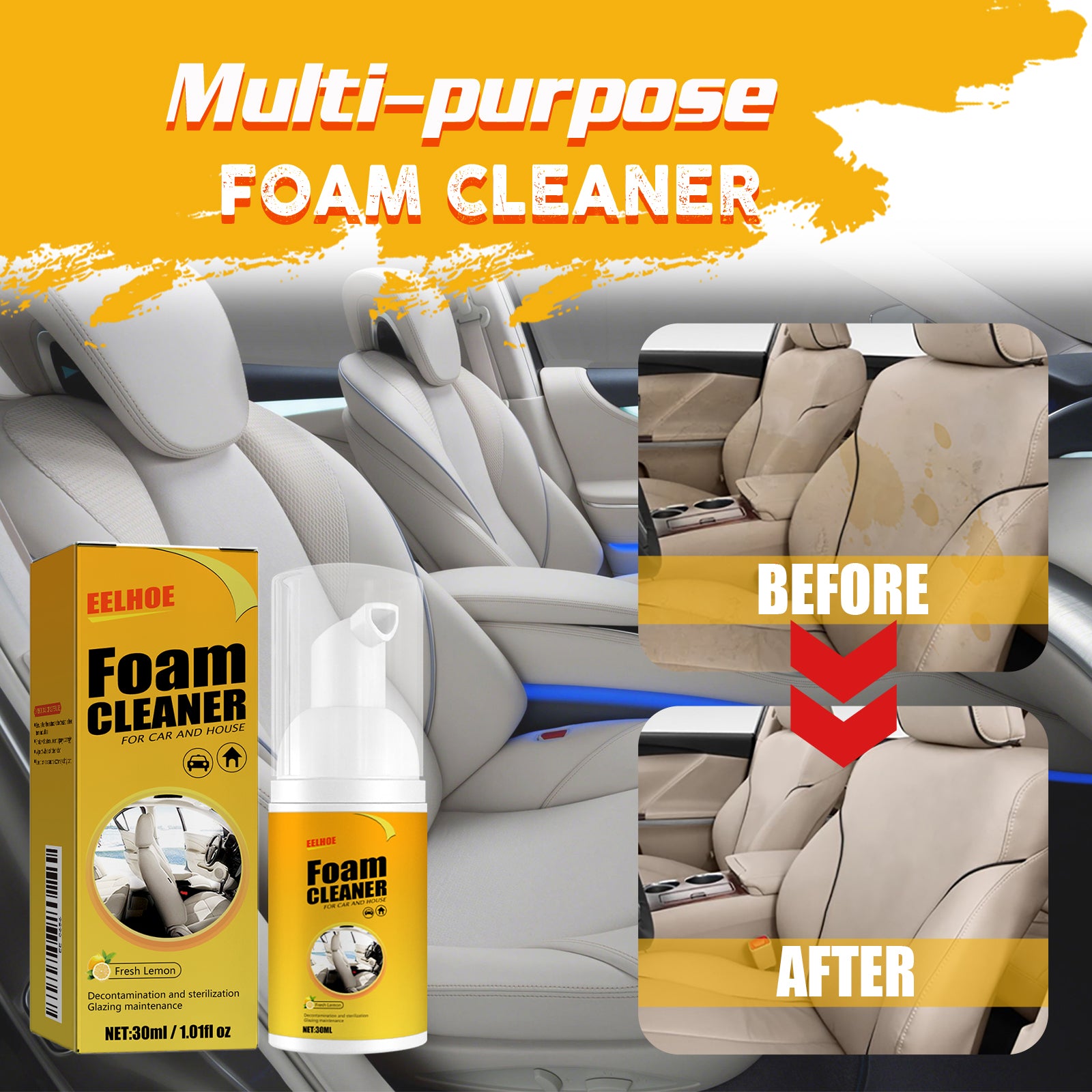 Foam Cleaner Leather Seat Supplies Decontamination — view 5