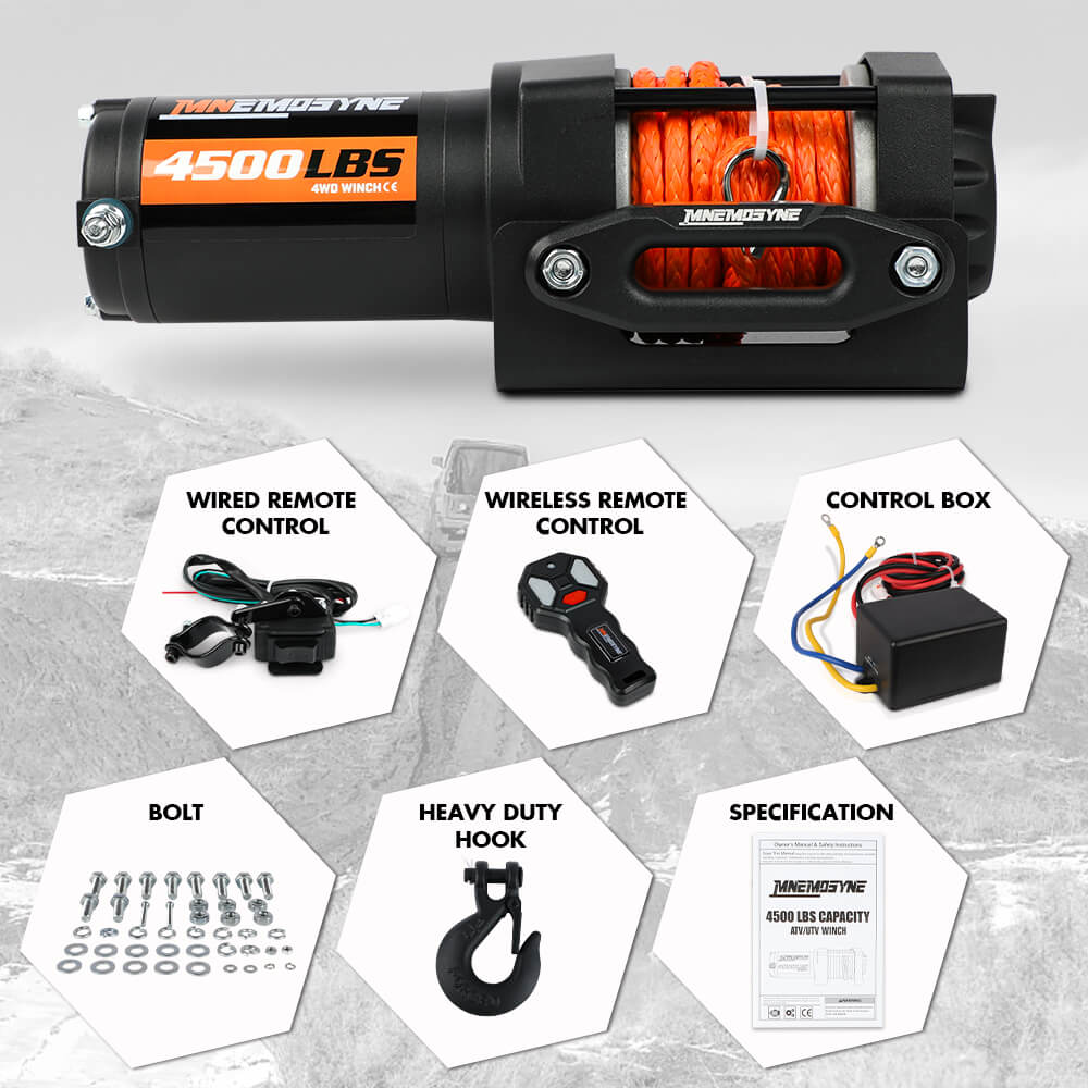 4500lbs electric winch synthetic rope 4WD — view 3