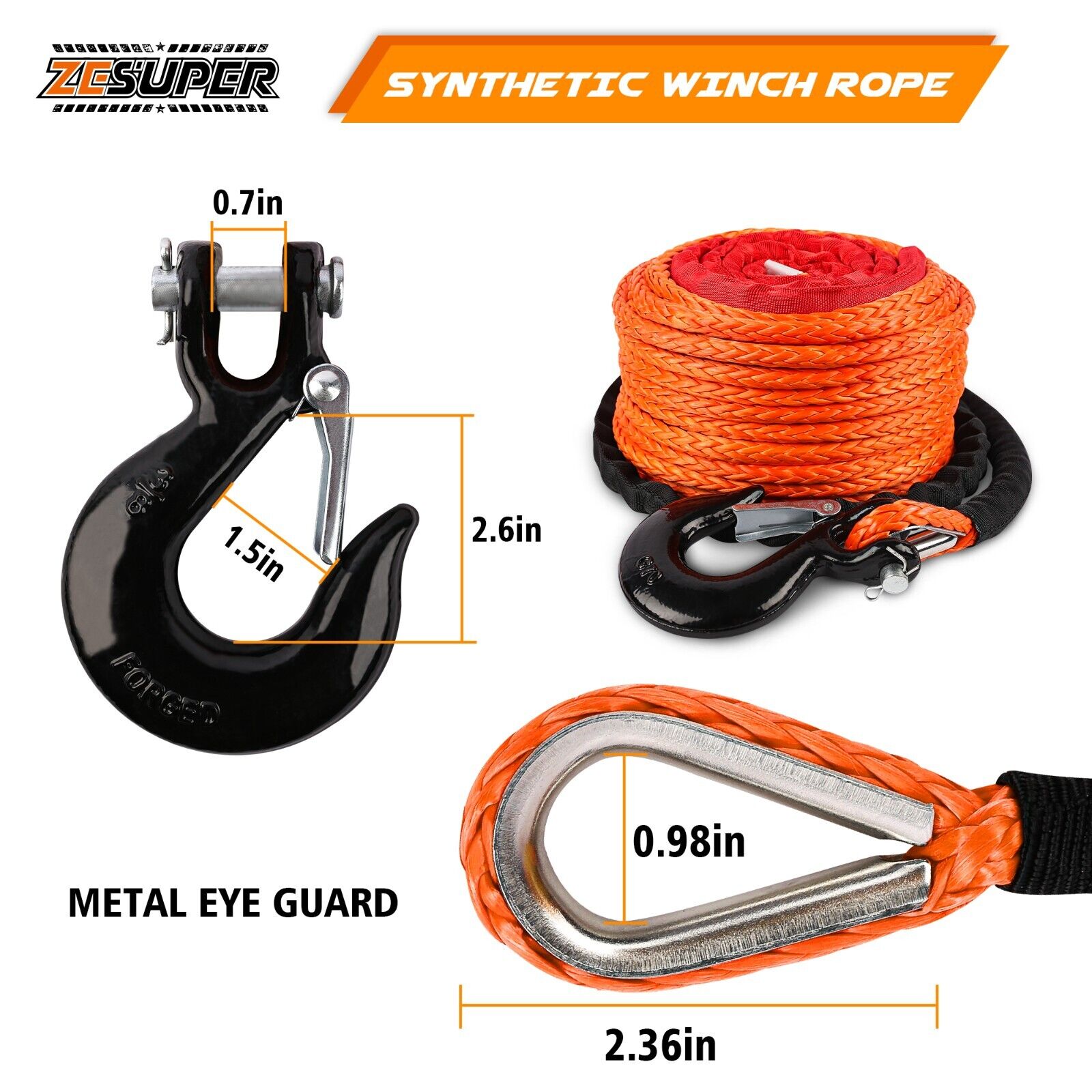 ZESUPER 9.5mm x 30m Dyneema Winch Rope — view 4