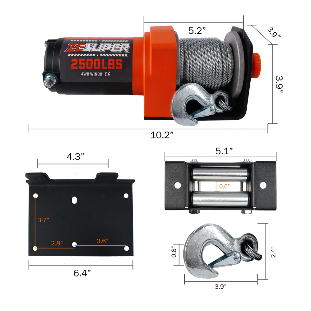 ZESUPER 12V electric winch 2500LBS — view 3