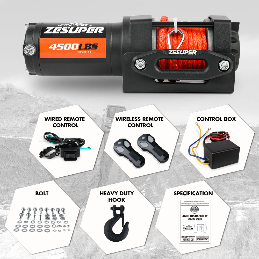 4500lb 12V electric winch synthetic rope — view 4