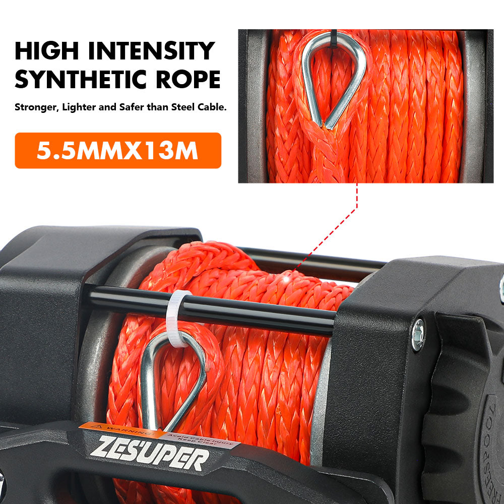4500lb 12V electric winch synthetic rope — view 7