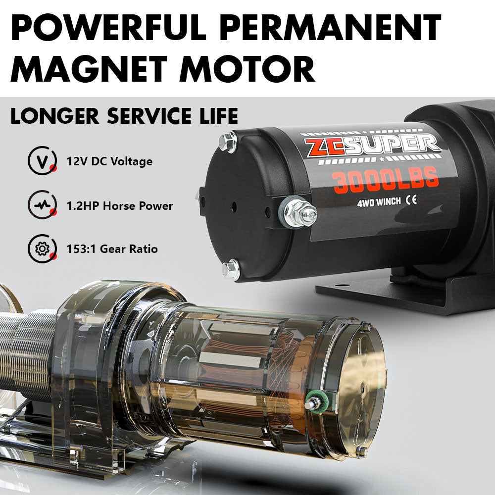 ZESUPER 12V Electric Winch 3000lbs — view 4