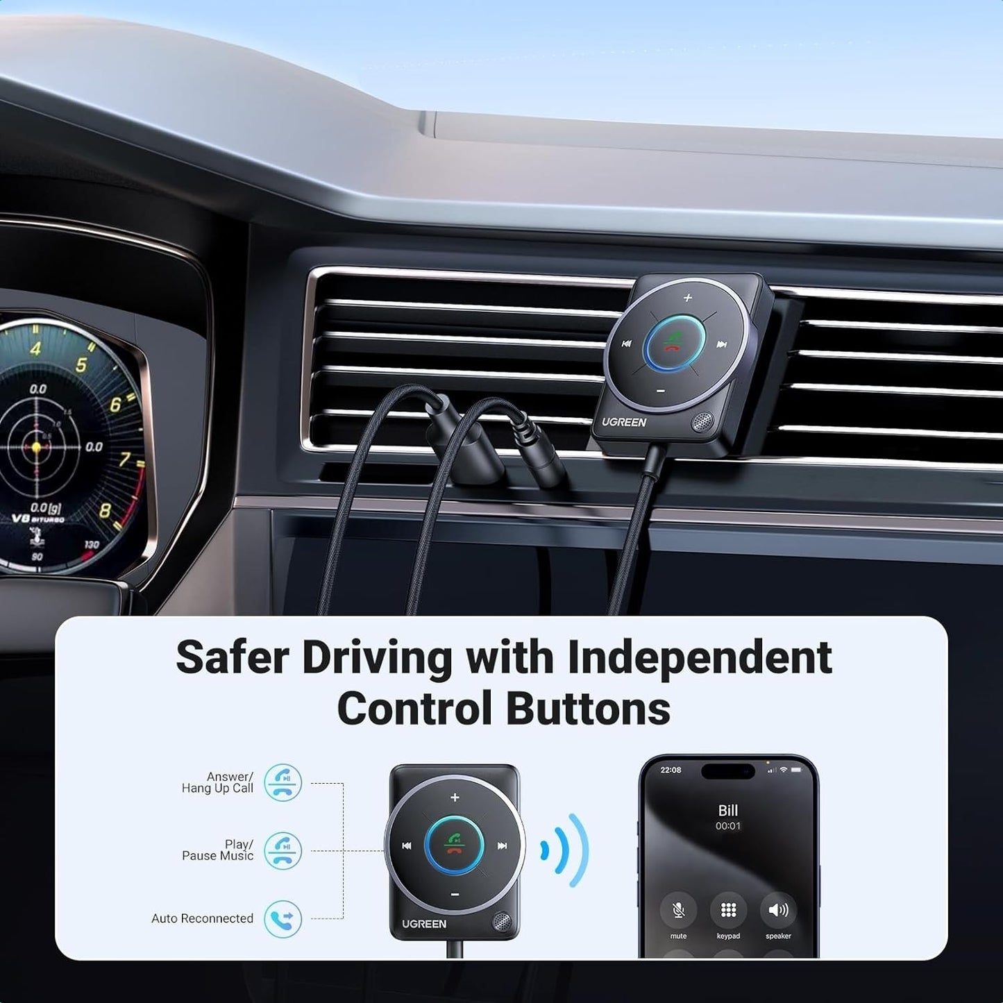 UGREEN 35002 Bluetooth 5.4 Aux Car — view 6