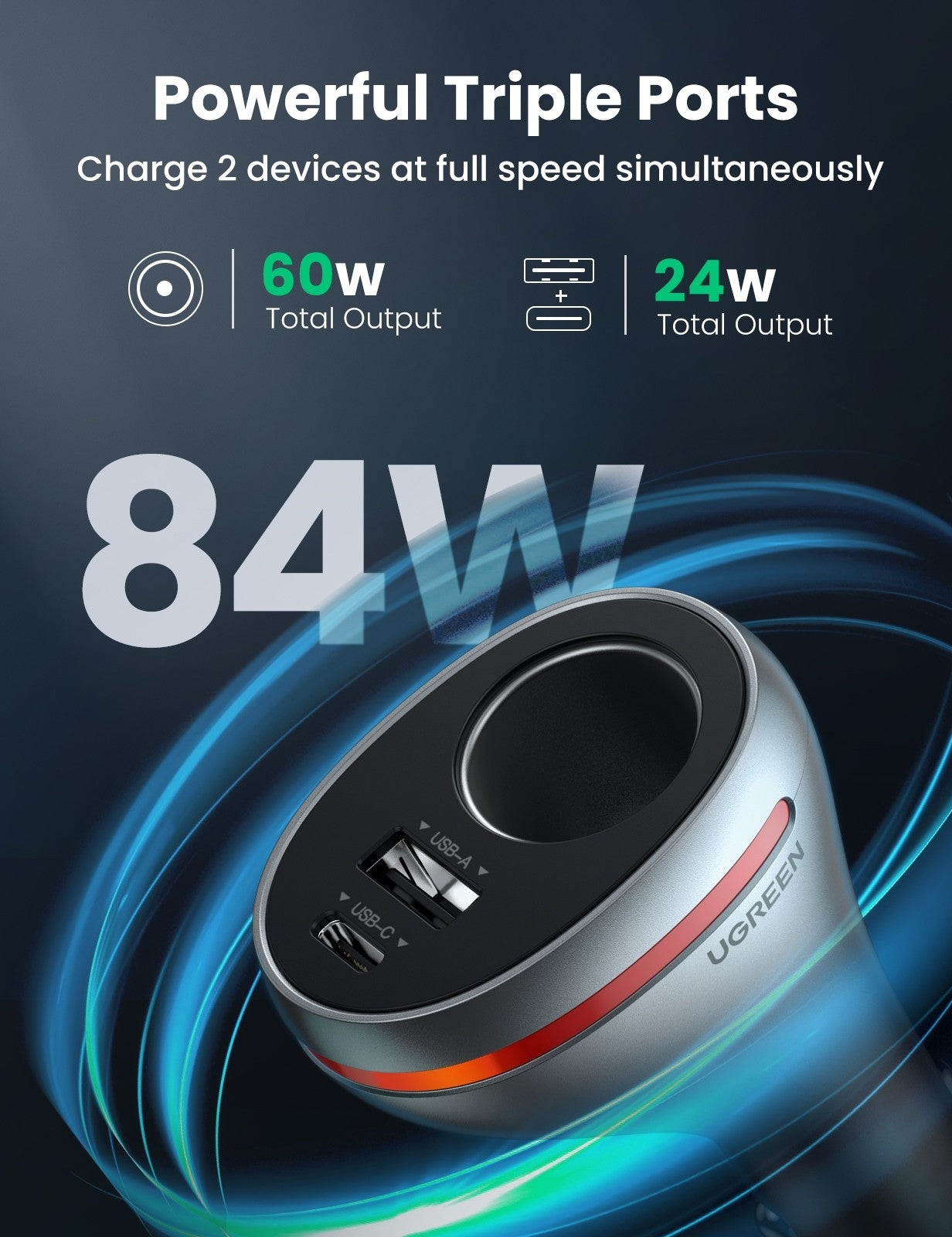 UGREEN 60712 84W Dual Port Car — view 4