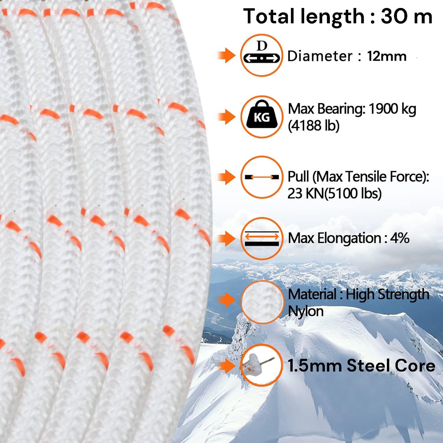 12mm 30m Safety Climbing Rope Nylon — view 3