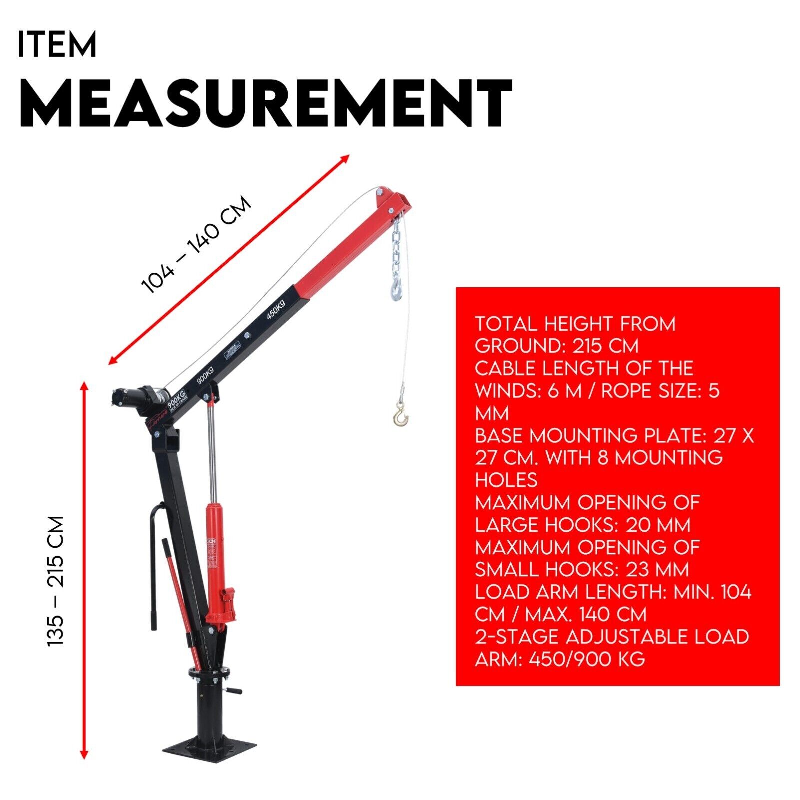 900kg Swivel Hydraulic Crane Hoist 12V — view 9