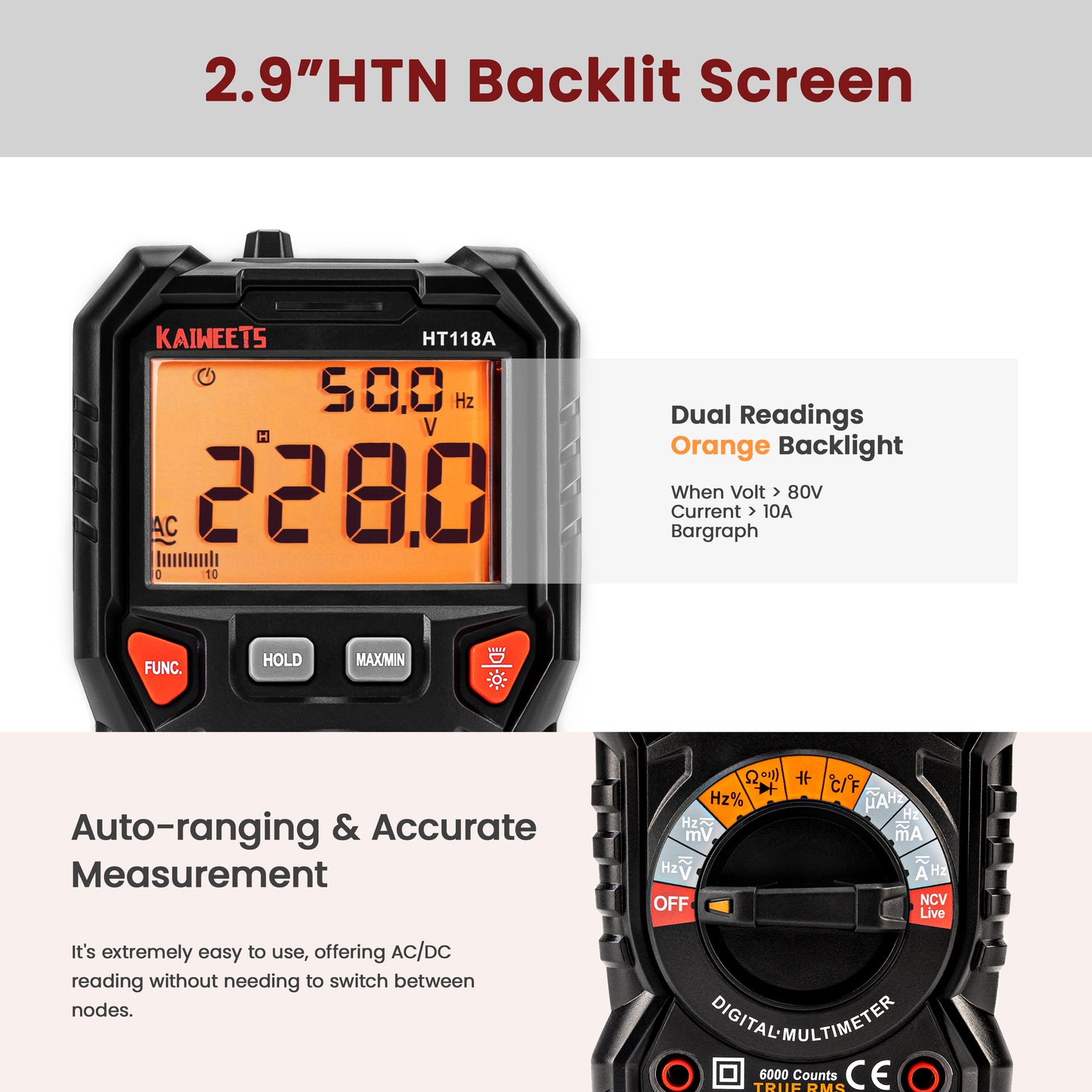 KAIWEETS digital multimeter TRMS 6000 counts — view 4