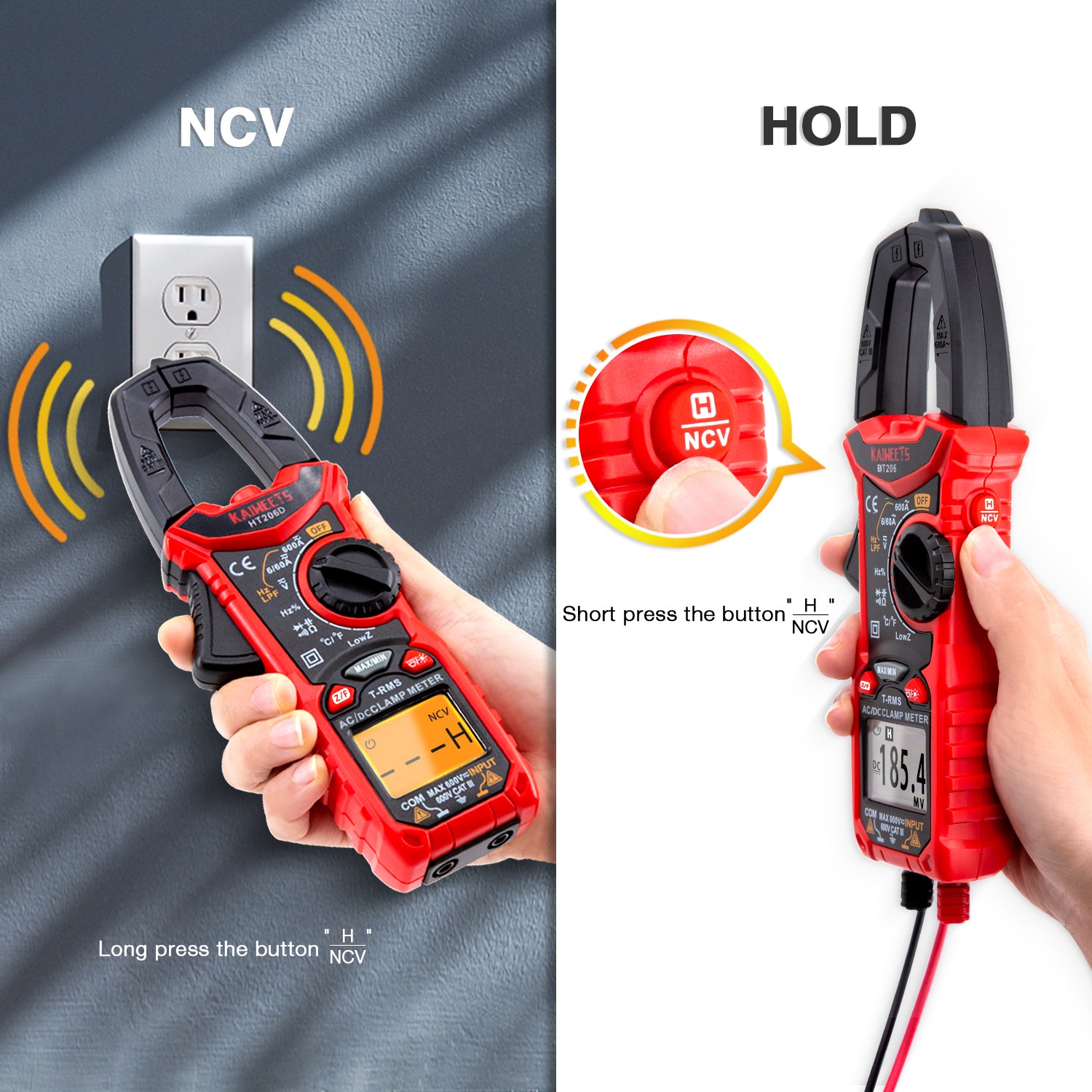 KAIWEETS HT206D digital clamp meter 6000 counts — view 4