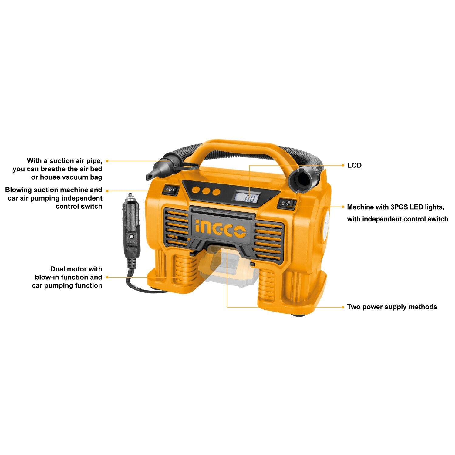 INGCO Air Compressor Tyre Inflator 160PSI — view 6