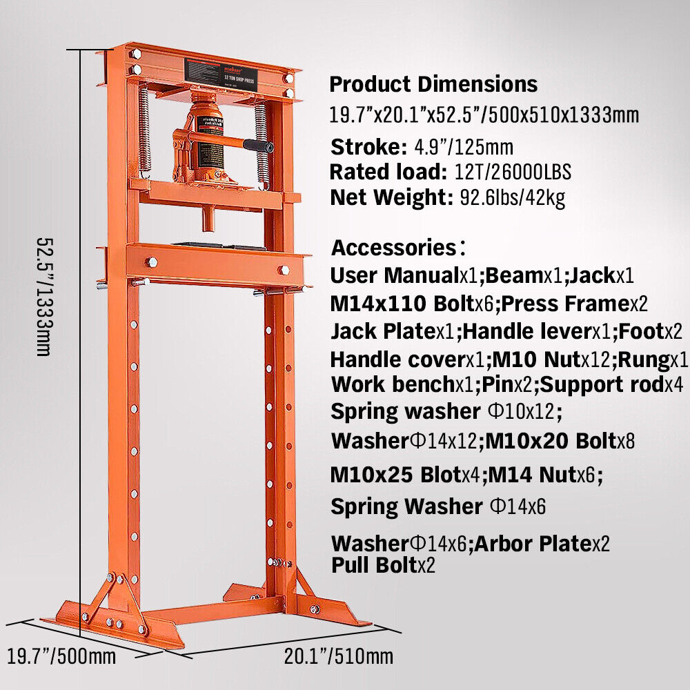 HORUSDY 12T Hydraulic Shop Press Bending — view 6