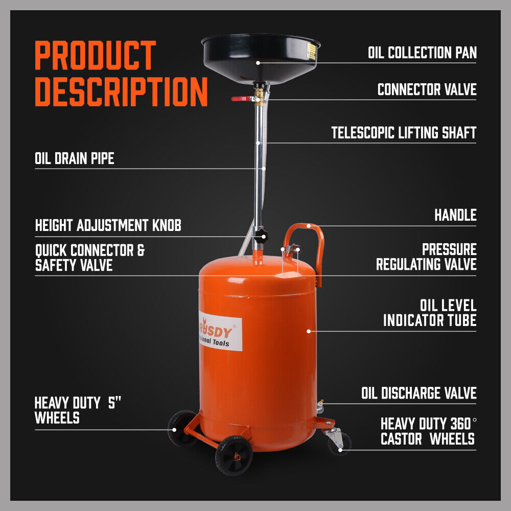 HORUSDY 80L Pneumatic Waste Oil Drainer — view 6