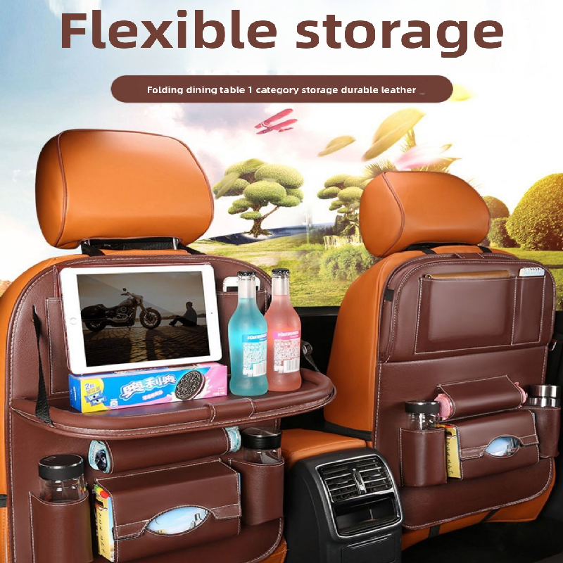 2pcs PU leather car back seat organiser kick mat — view 4