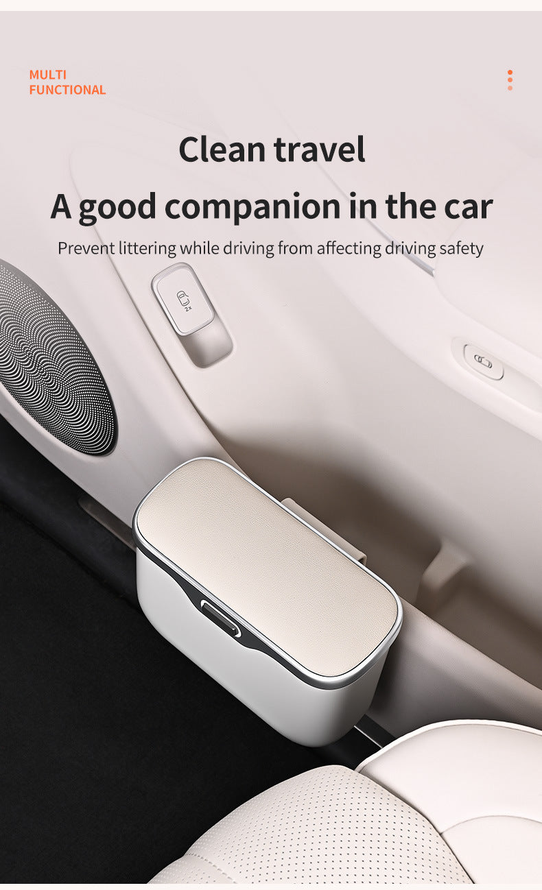 Car hanging rubbish bin with lid leather — view 8