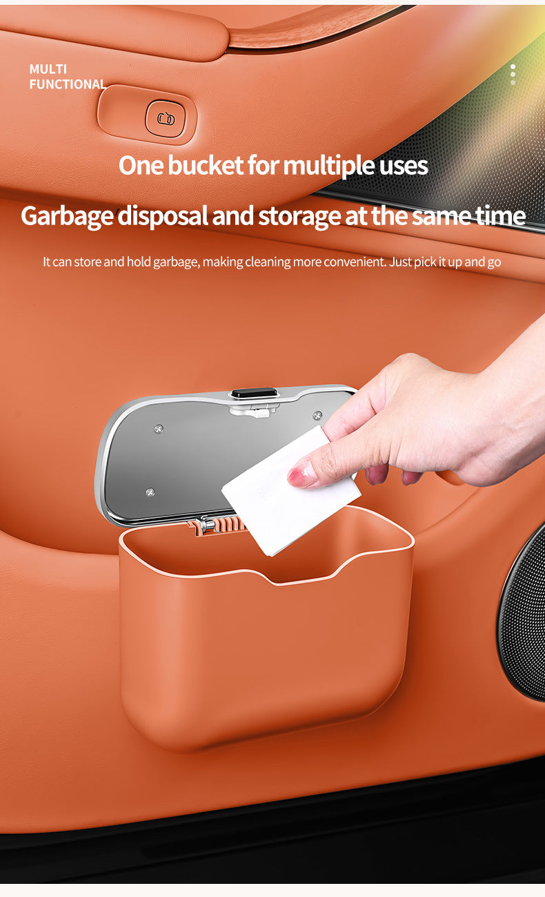 Car hanging rubbish bin with lid leather — view 10