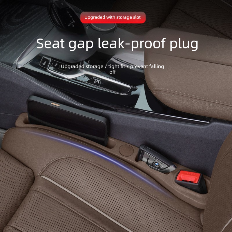 Car seat gap filler strip with storage slot — view 5