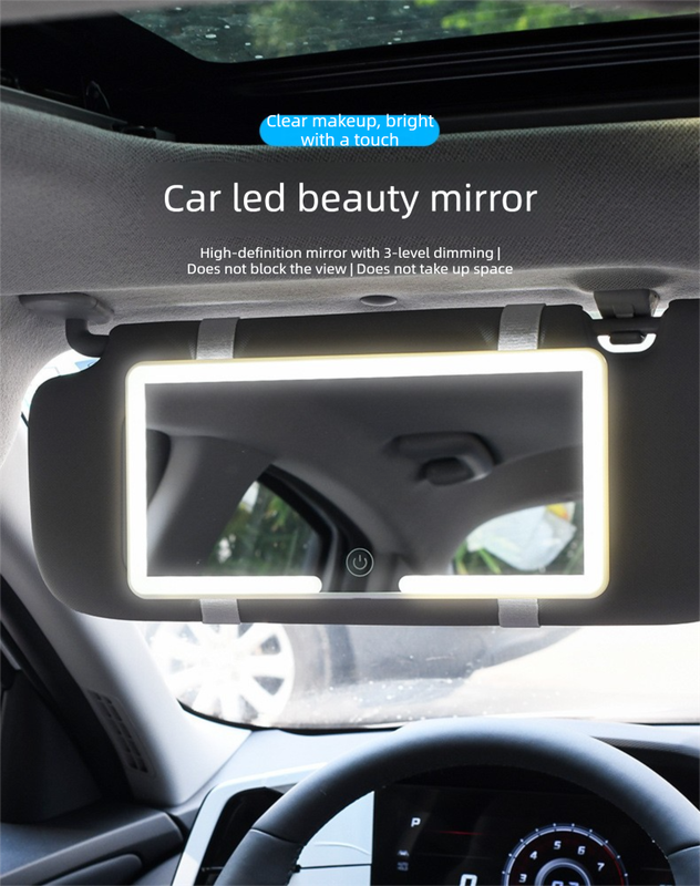Car visor vanity mirror with LED lights — view 4