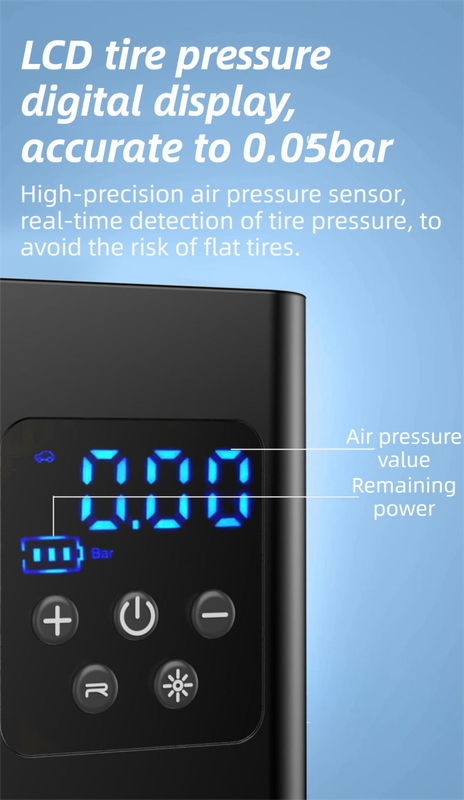 Portable 12V electric tyre inflator LCD — view 6