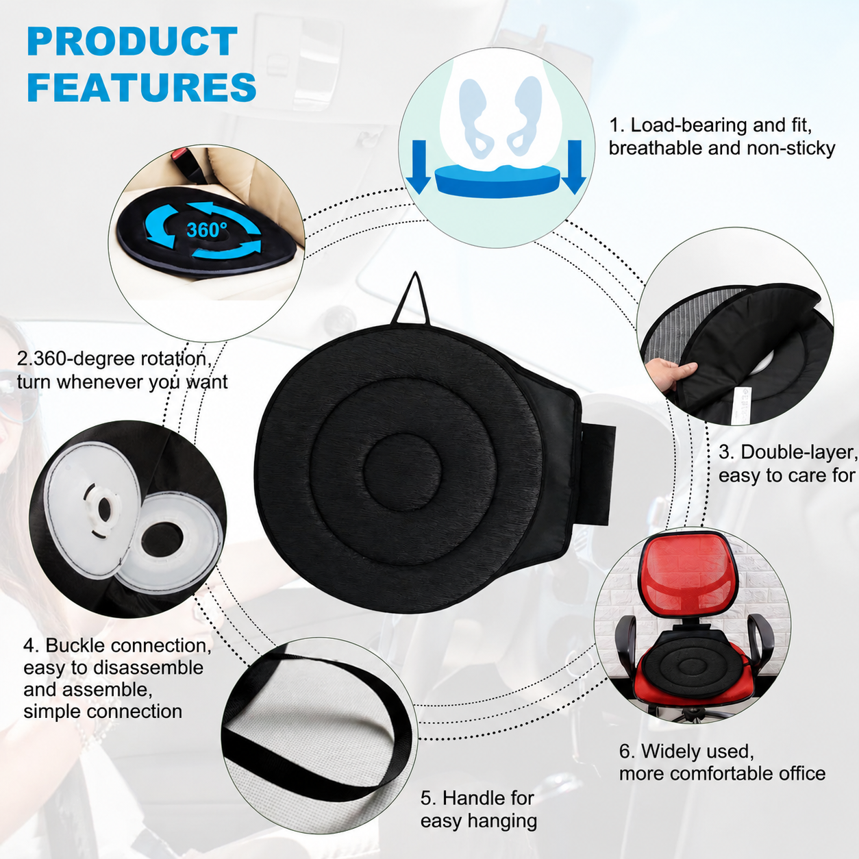 360-degree swivel car seat cushion — view 4