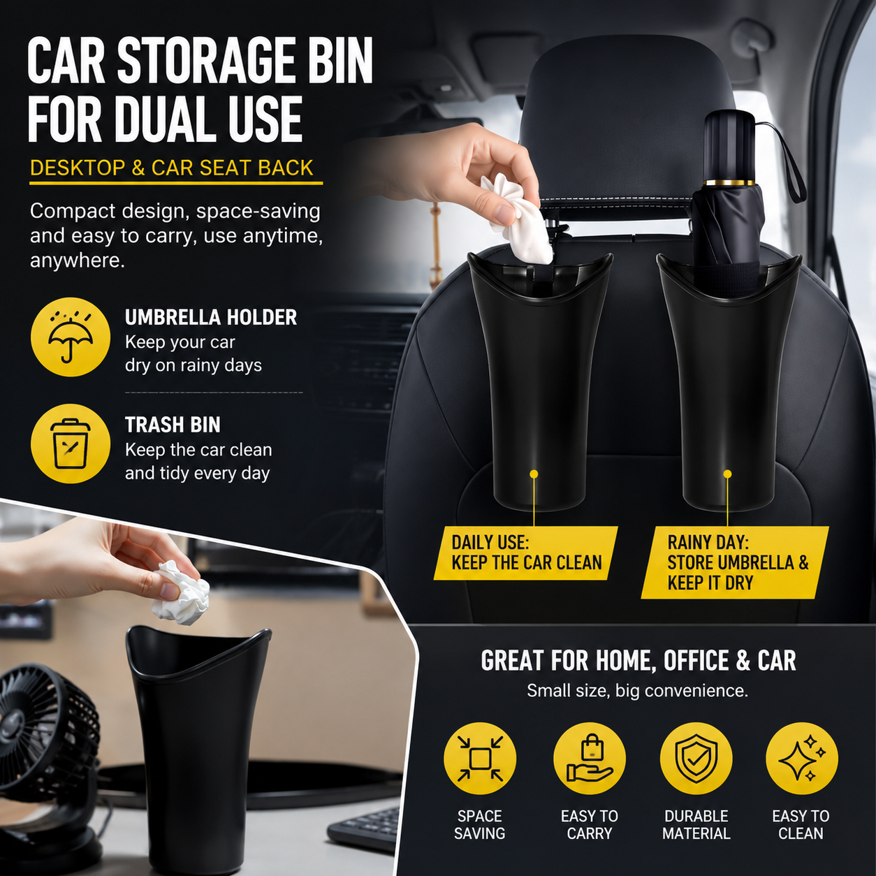2-pack car umbrella holder storage bucket — view 3
