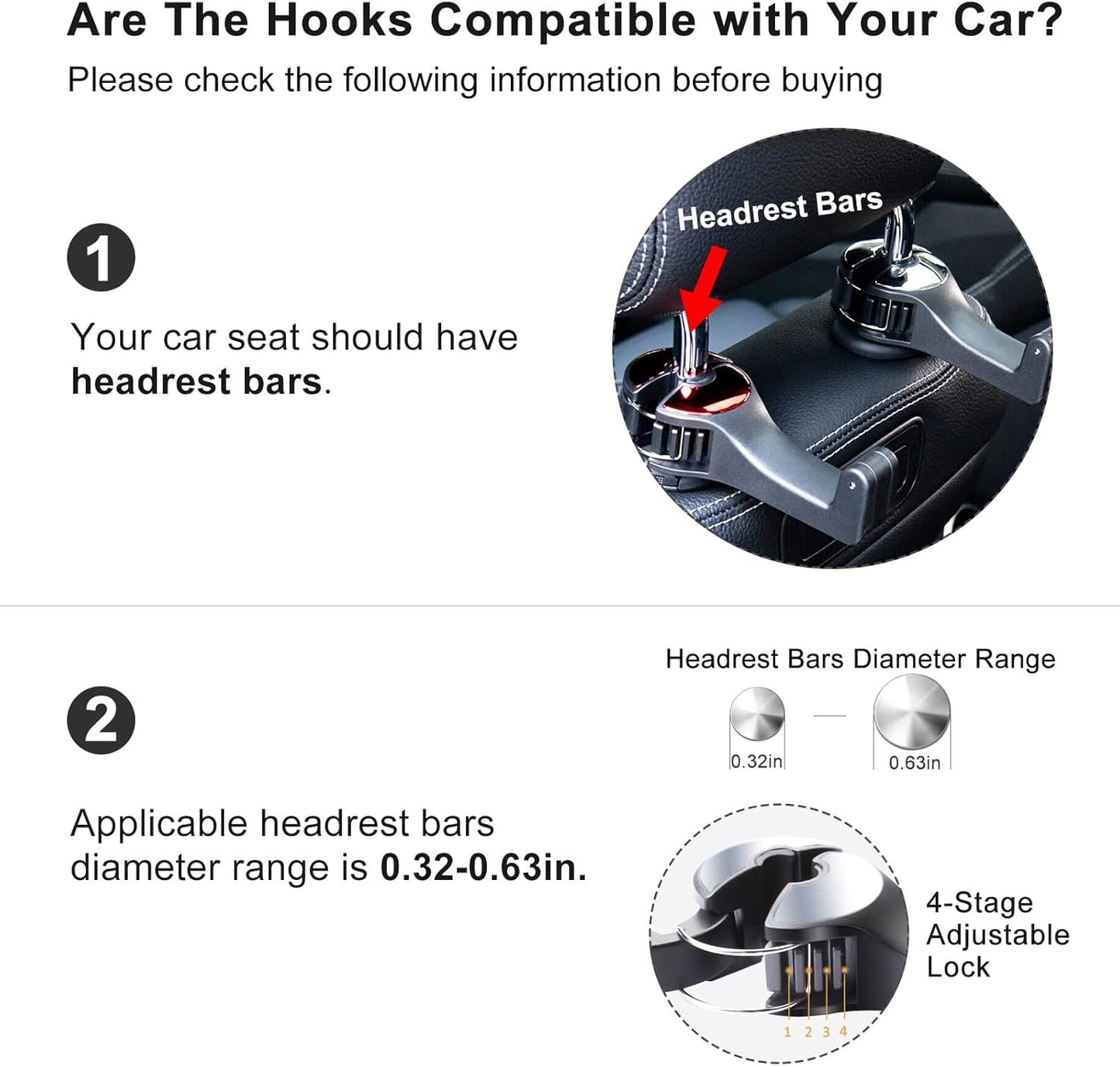 4-pack car headrest hook with phone holder — view 3