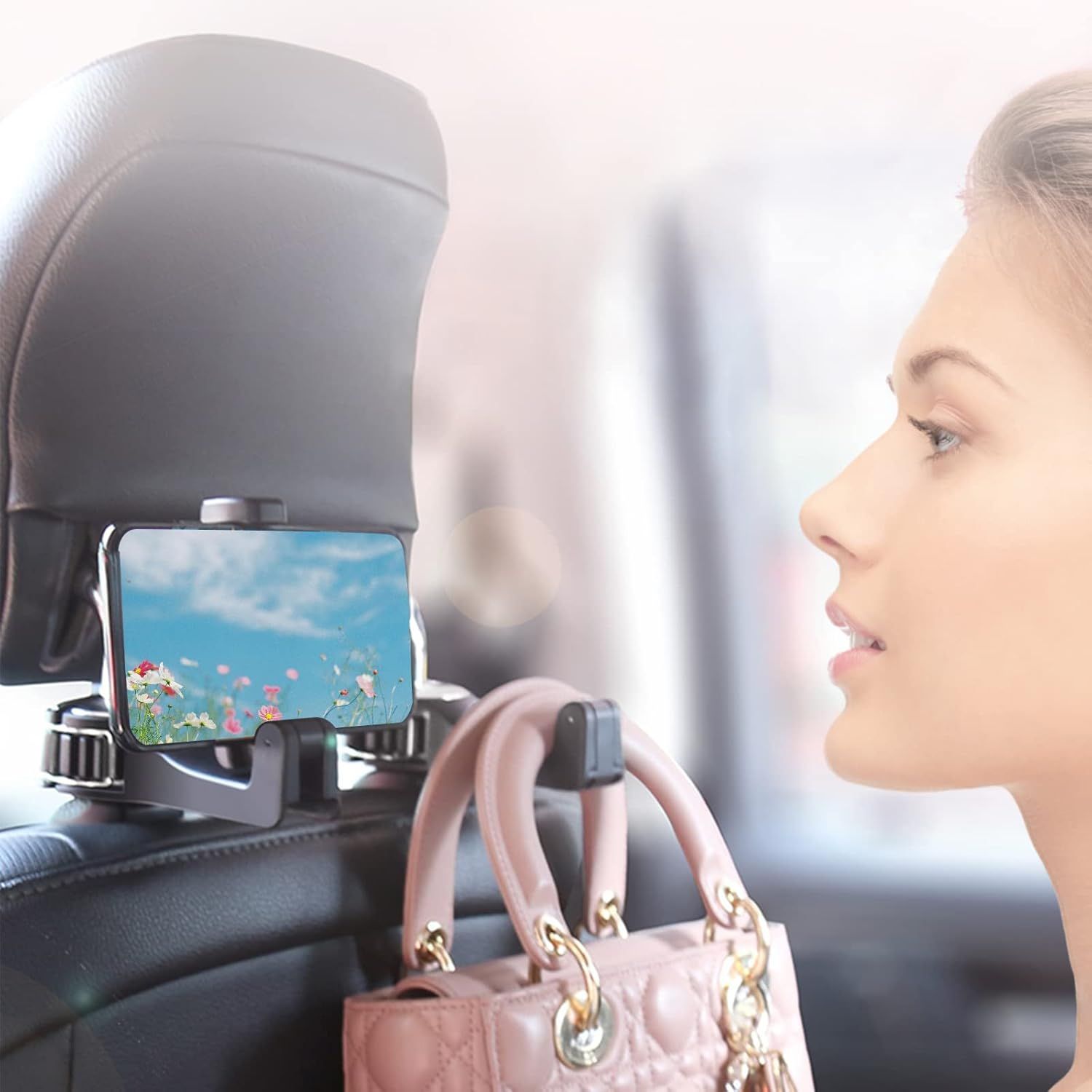 4-pack car headrest hook with phone holder — view 4